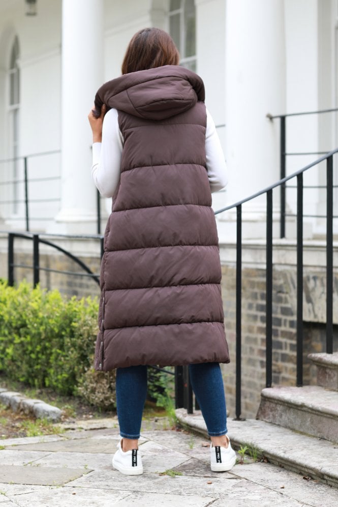 Double Long Brown Puffer Gilet