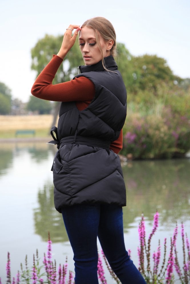 Double Second Black Belted Gilet Puffer - SEO Result: Black Double Puffer Gilet with Belt - Top Ranking