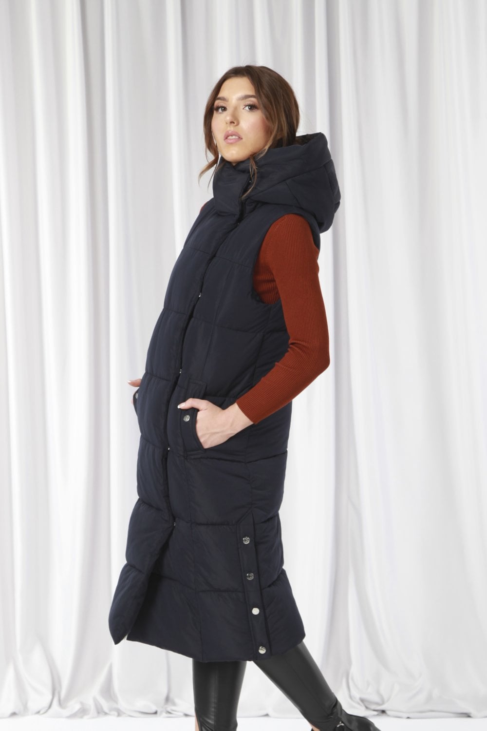 Double Second Navy Long Lux Wrap Gilet Puffer -> Navy Long Lux Wrap Gilet Puffer