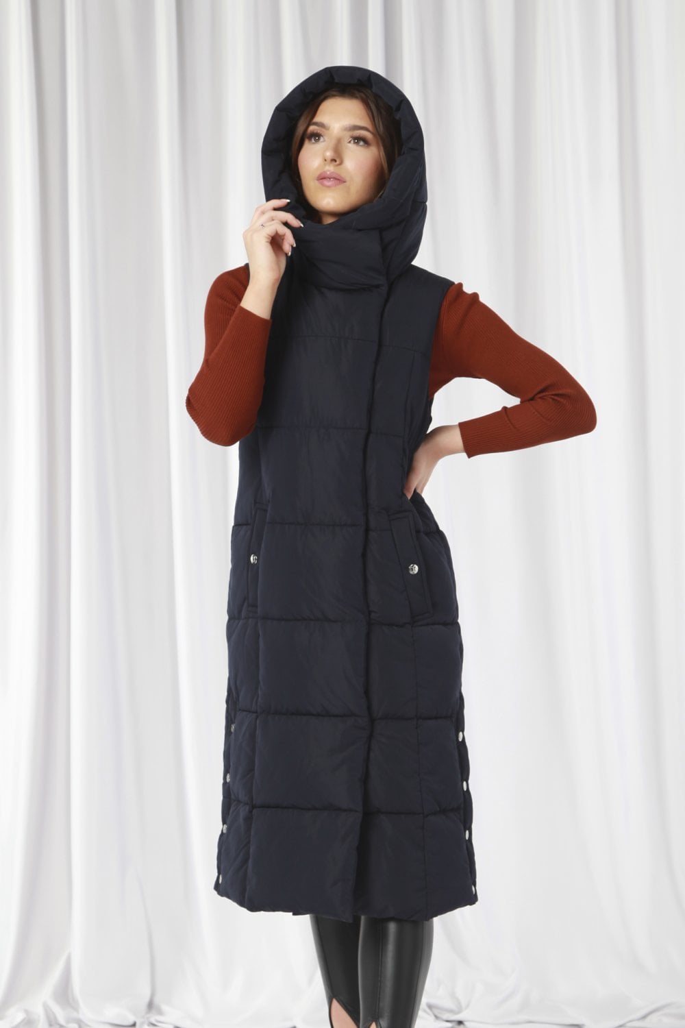 Double Second Navy Long Lux Wrap Gilet Puffer -> Navy Long Lux Wrap Gilet Puffer