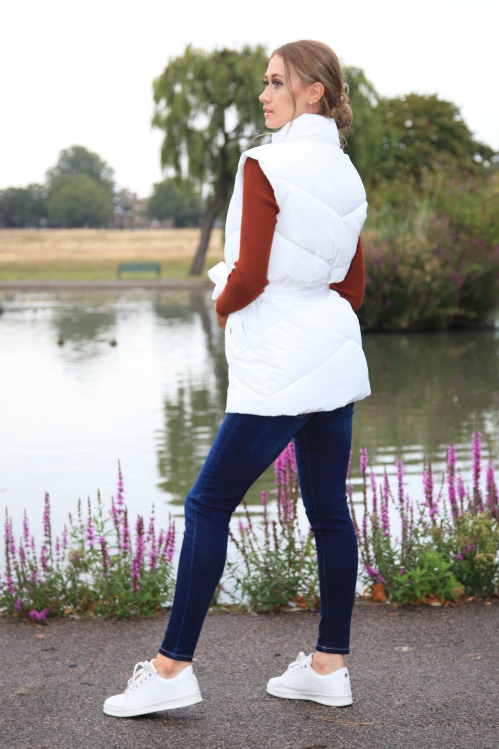 Double second white belted gilet puffer - Google SEO friendly result: Second White Belted Puffer Vest - Double Layered