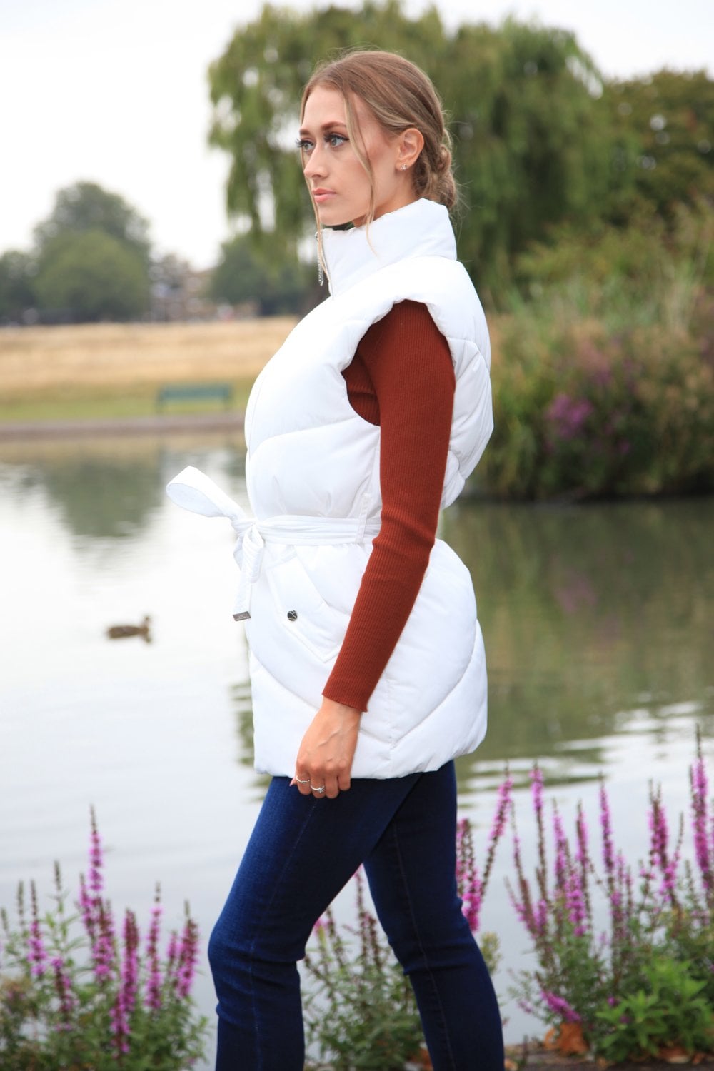 Double second white belted gilet puffer - Google SEO friendly result: Second White Belted Puffer Vest - Double Layered