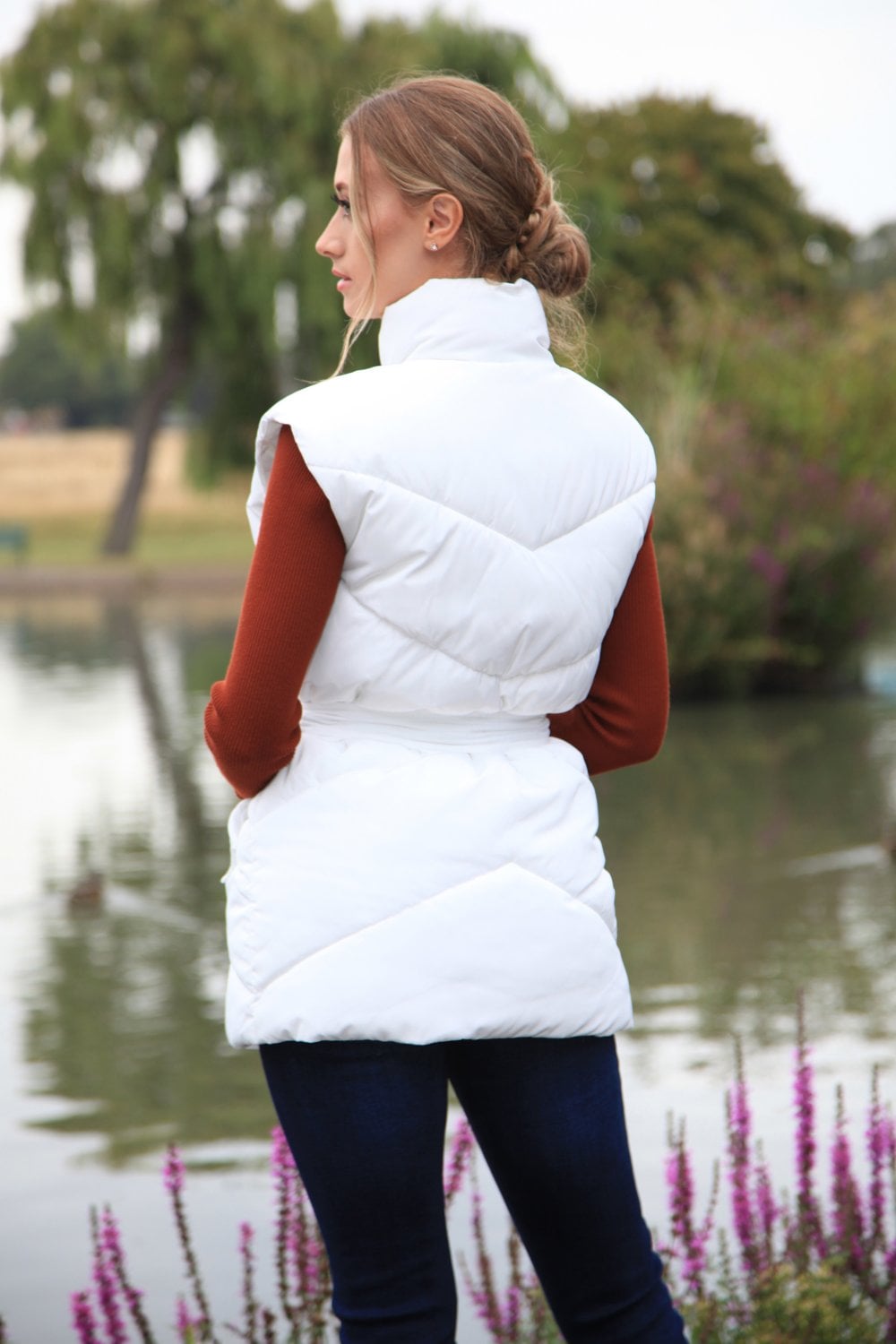 Double second white belted gilet puffer - Google SEO friendly result: Second White Belted Puffer Vest - Double Layered