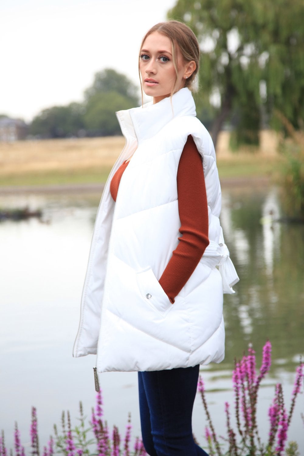 Double second white belted gilet puffer - Google SEO friendly result: Second White Belted Puffer Vest - Double Layered