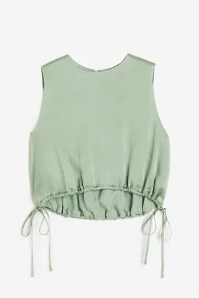 Light Green Drawstring-Detail Top Round Neck Sleeveless Ladies H&M GB