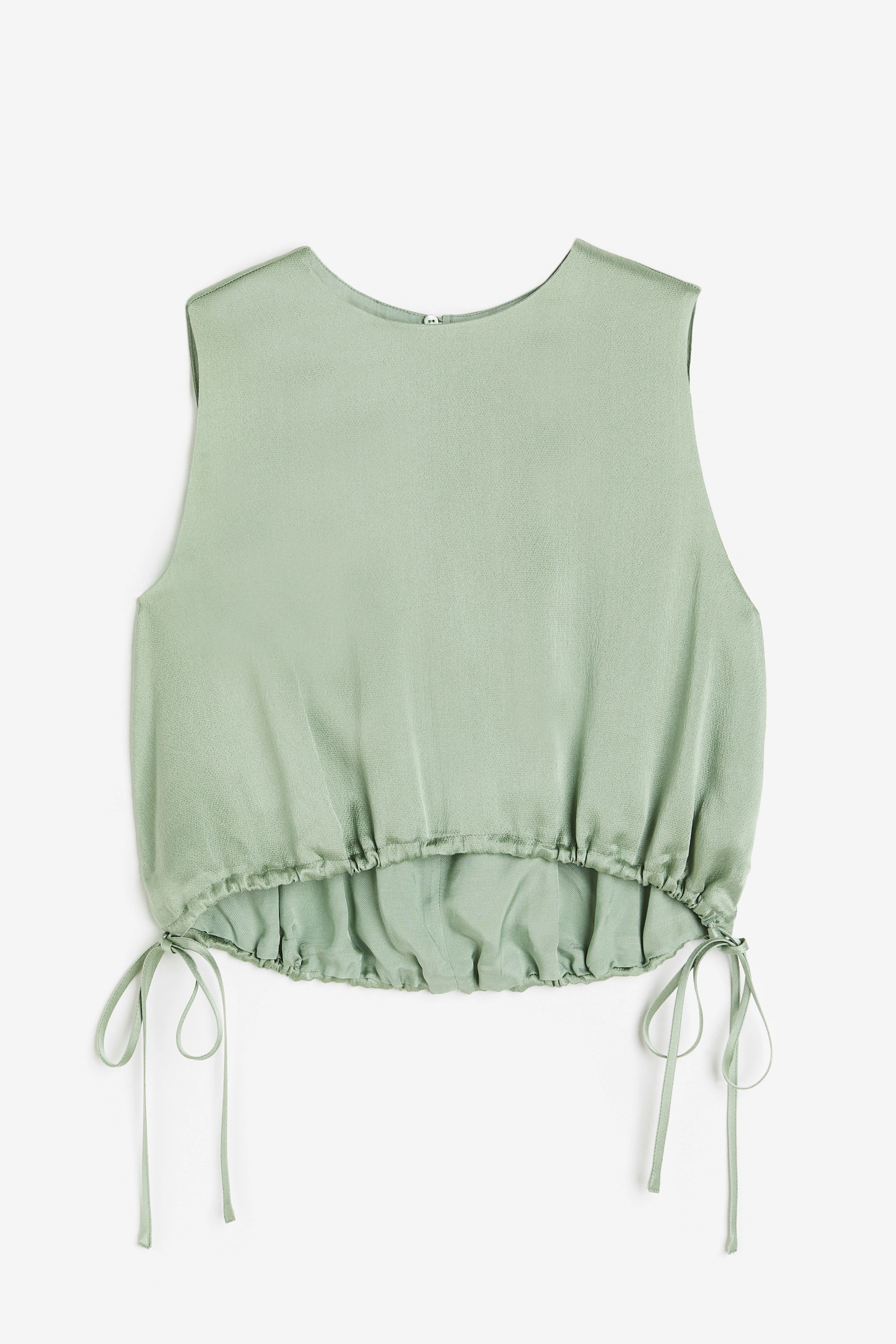 Light Green Drawstring-Detail Top Round Neck Sleeveless Ladies H&M GB