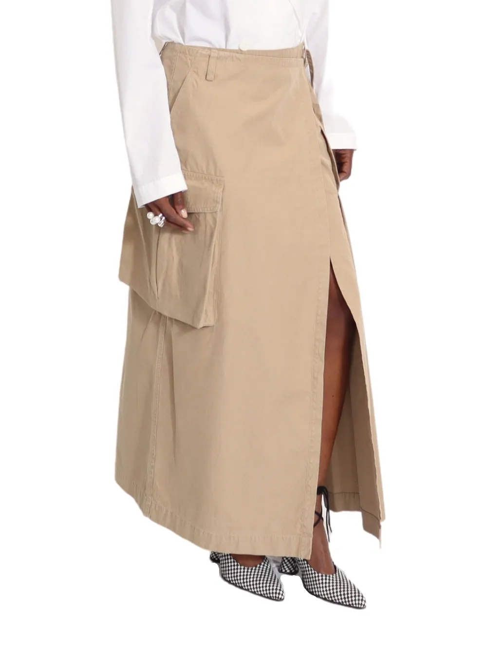 DRIES VAN NOTEN | Stone Washed Cotton Chino Wrapped Skirt