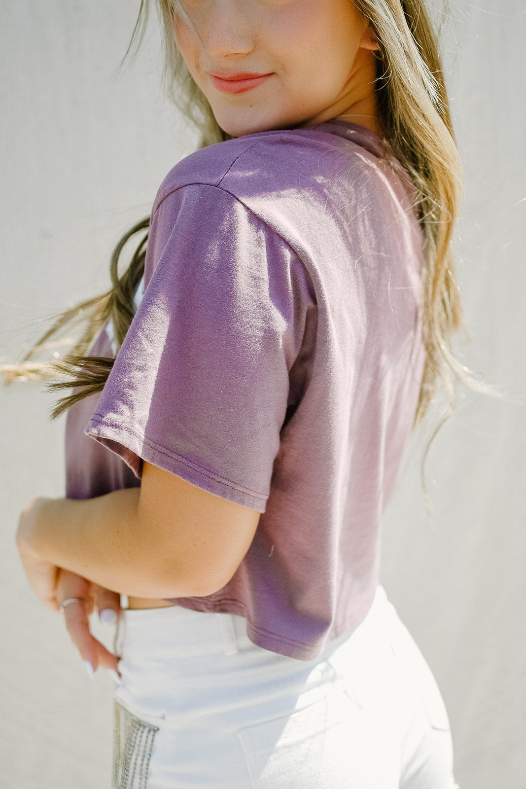 Dusty purple cropped tee for game day