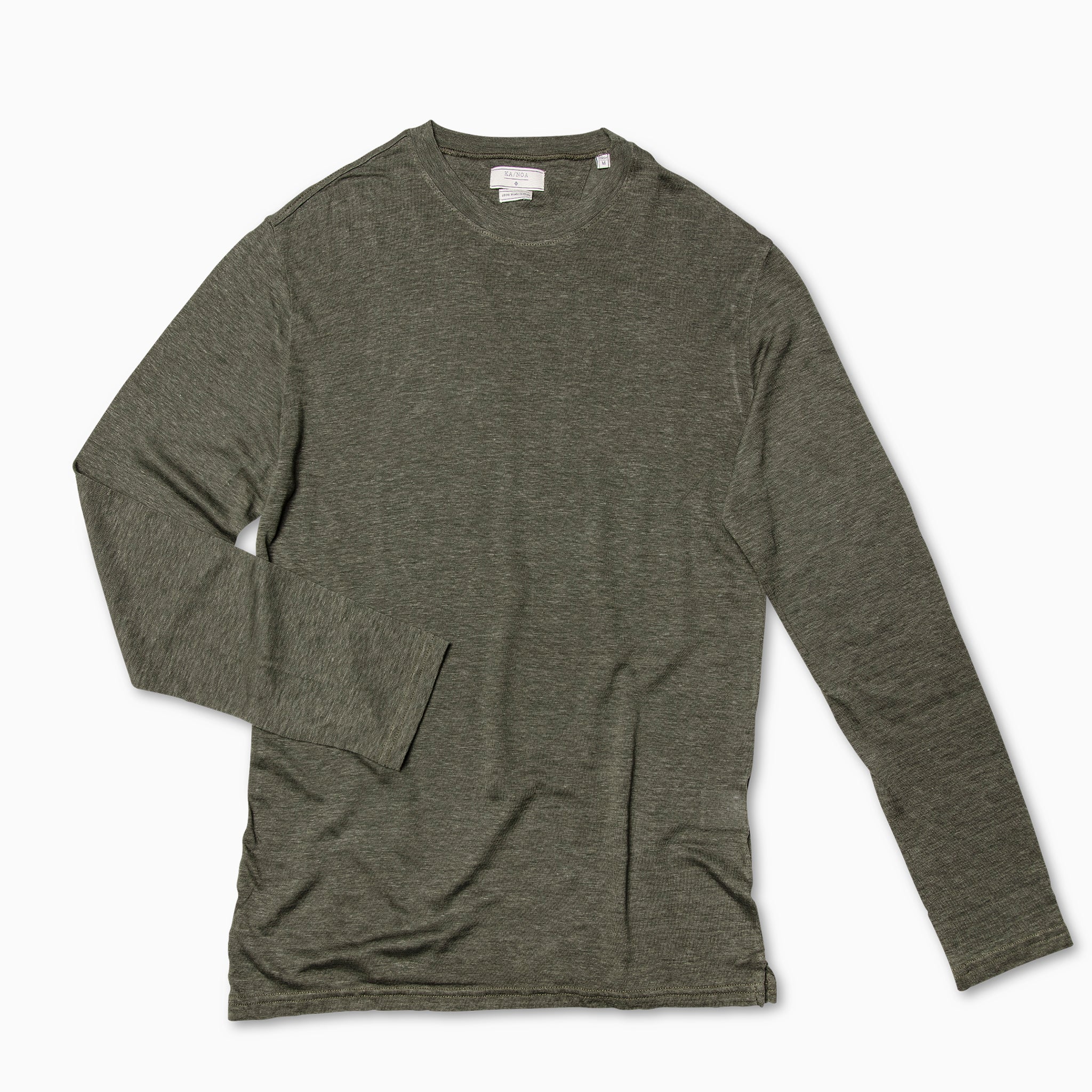 Elié long-sleeve linen jersey t-shirt, light green foliage.