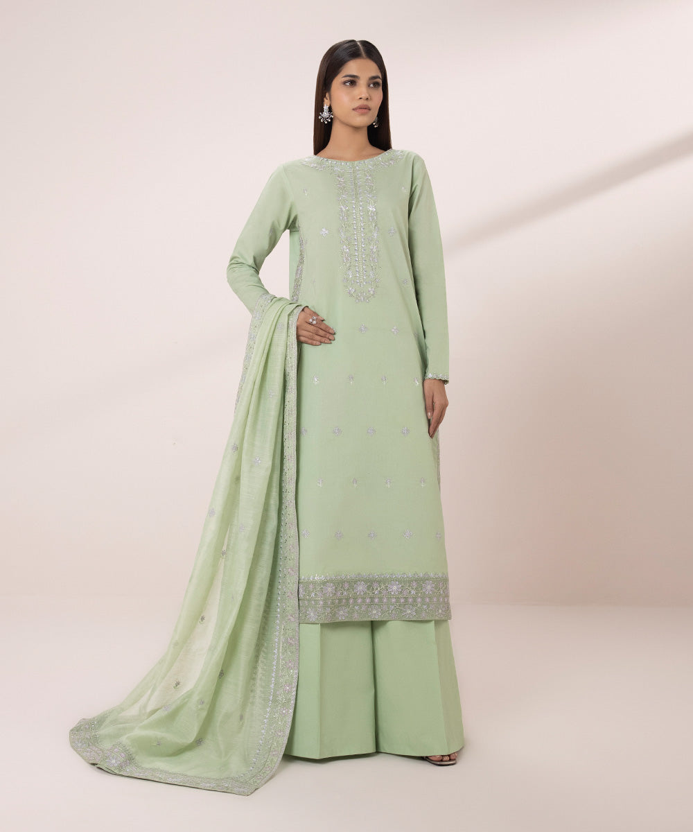 Embroidered Cambric Suit - 3 Piece Set