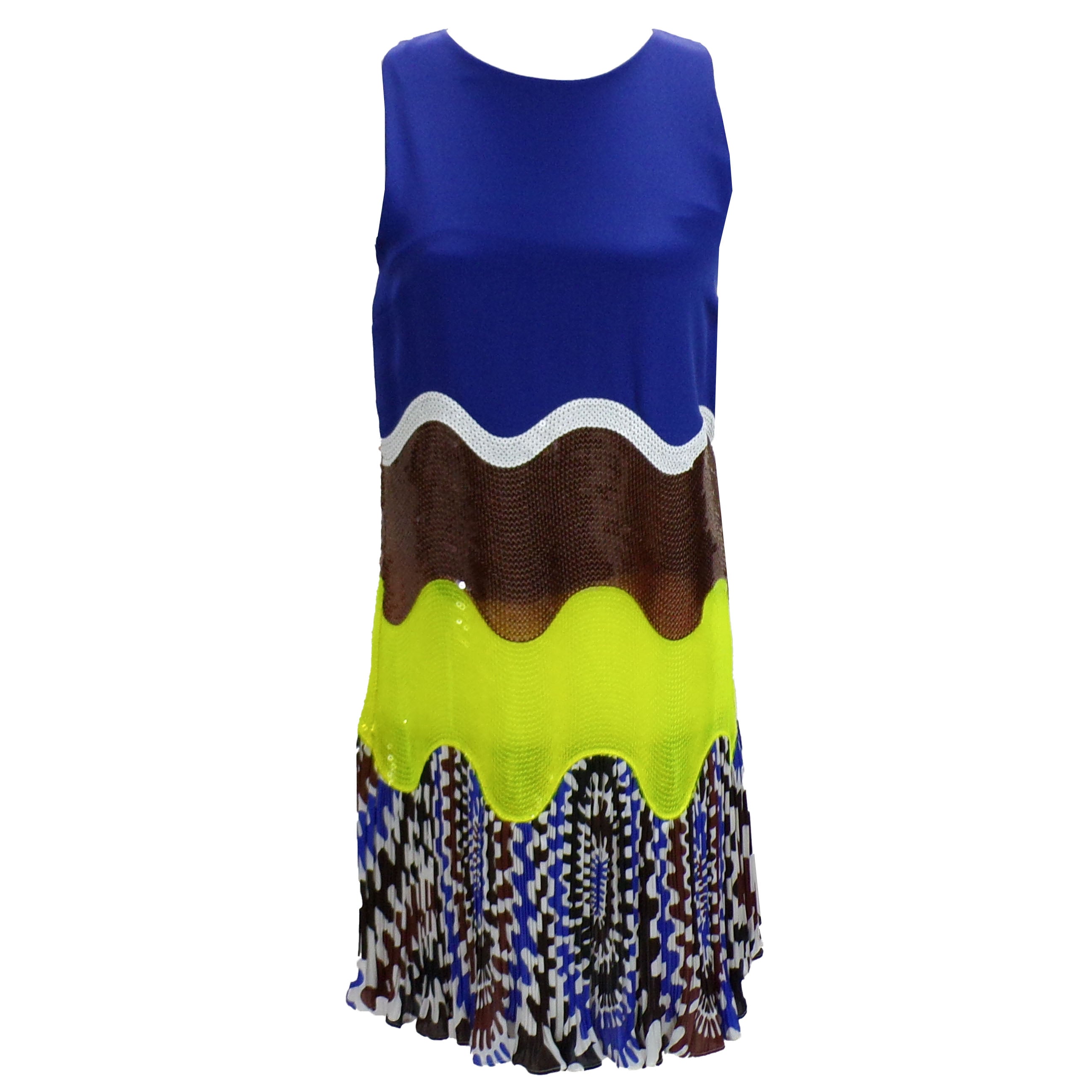 Emilio Pucci Sequin Midi Dress - Cobalt, Lime & Chocolate - Brand New - Size XS