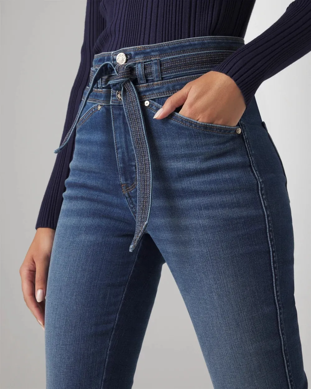 Soft Denim Belted Flare Jeans