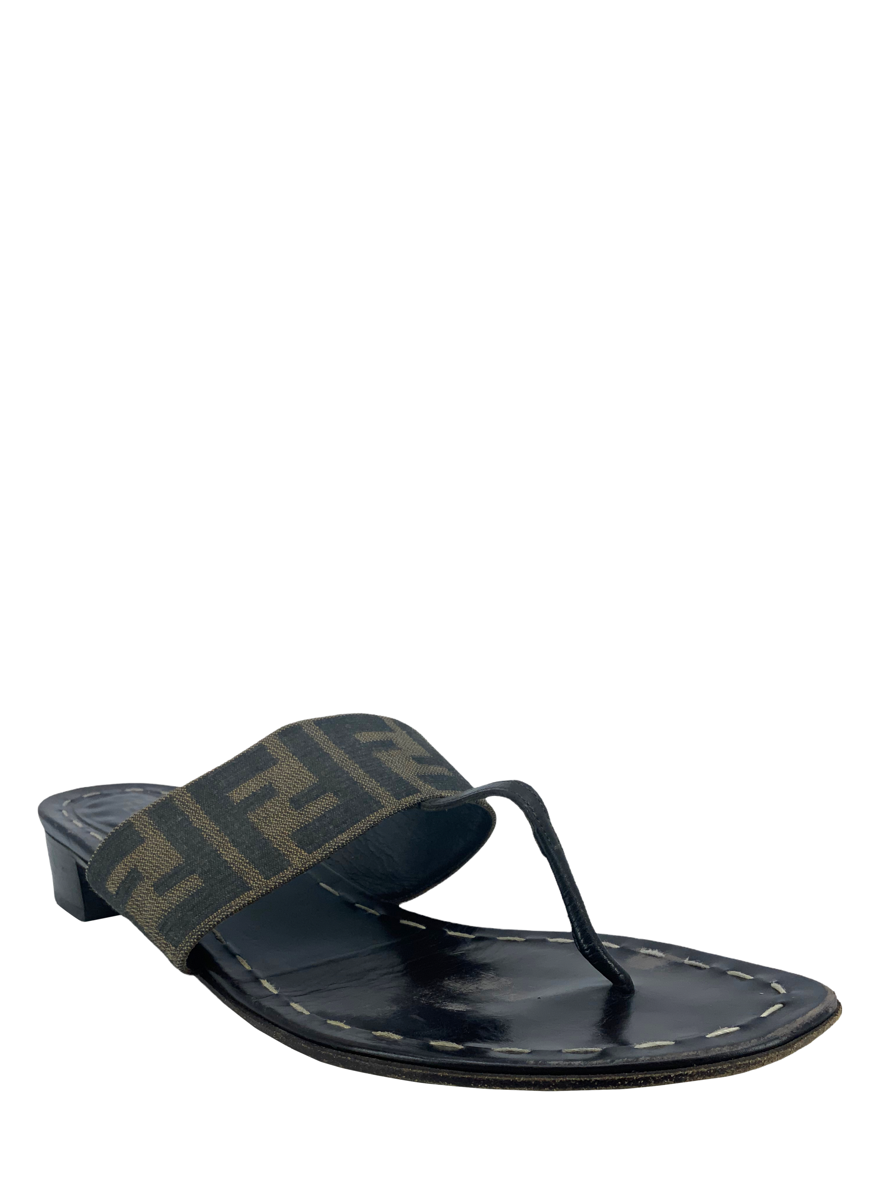 FENDI Zucca Canvas Thong Sandals 9.5