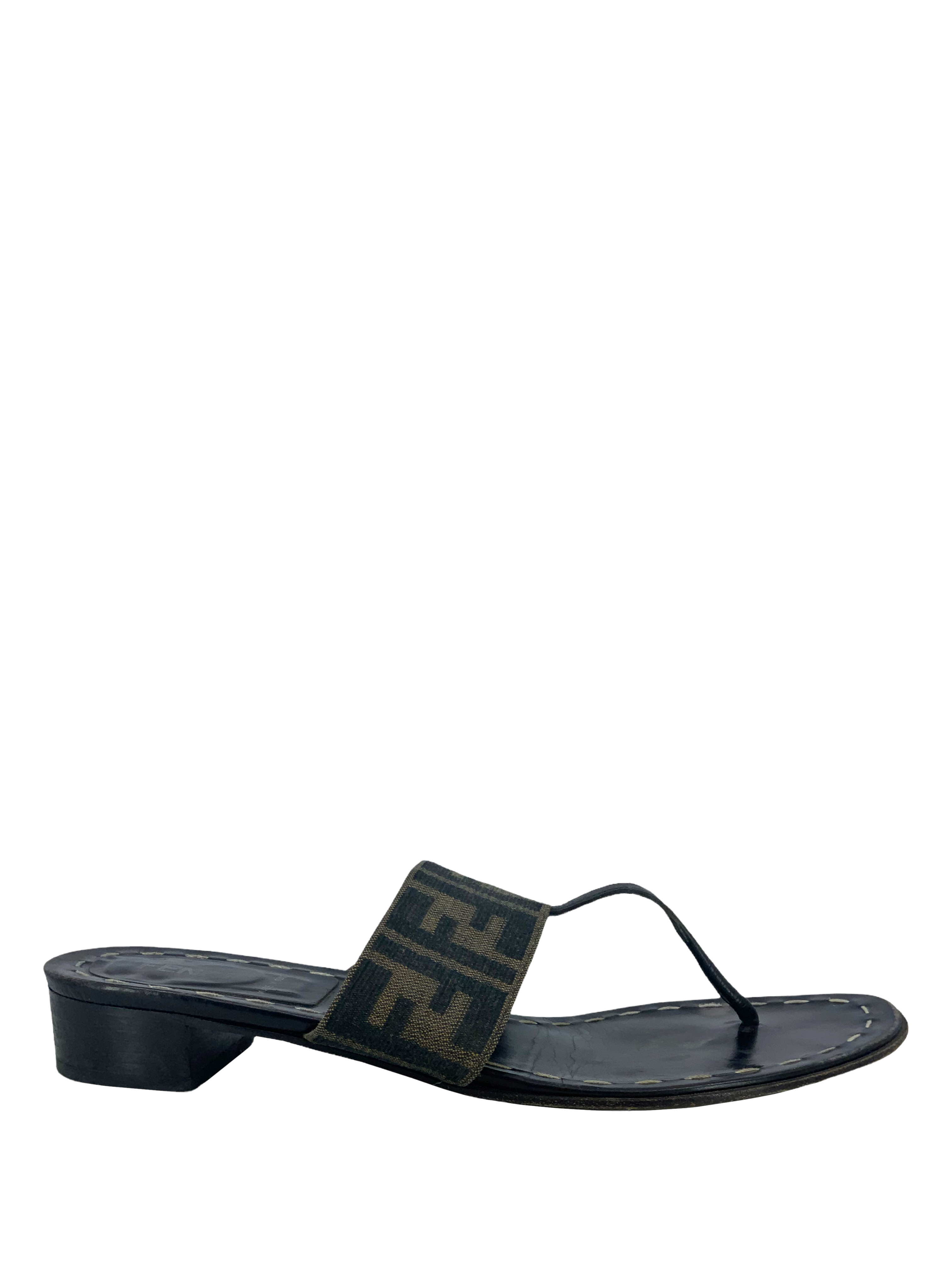 FENDI Zucca Canvas Thong Sandals 9.5