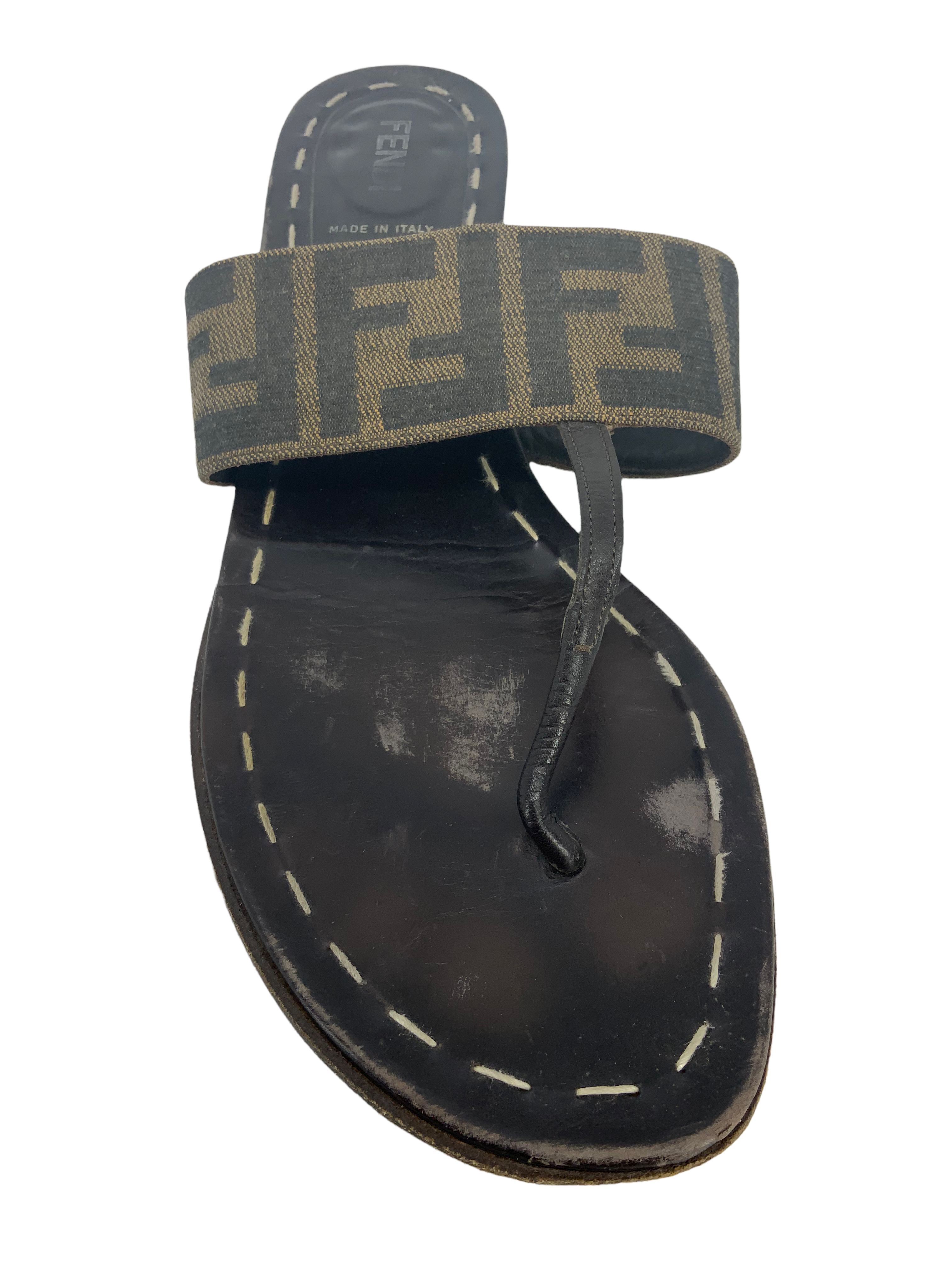 FENDI Zucca Canvas Thong Sandals 9.5