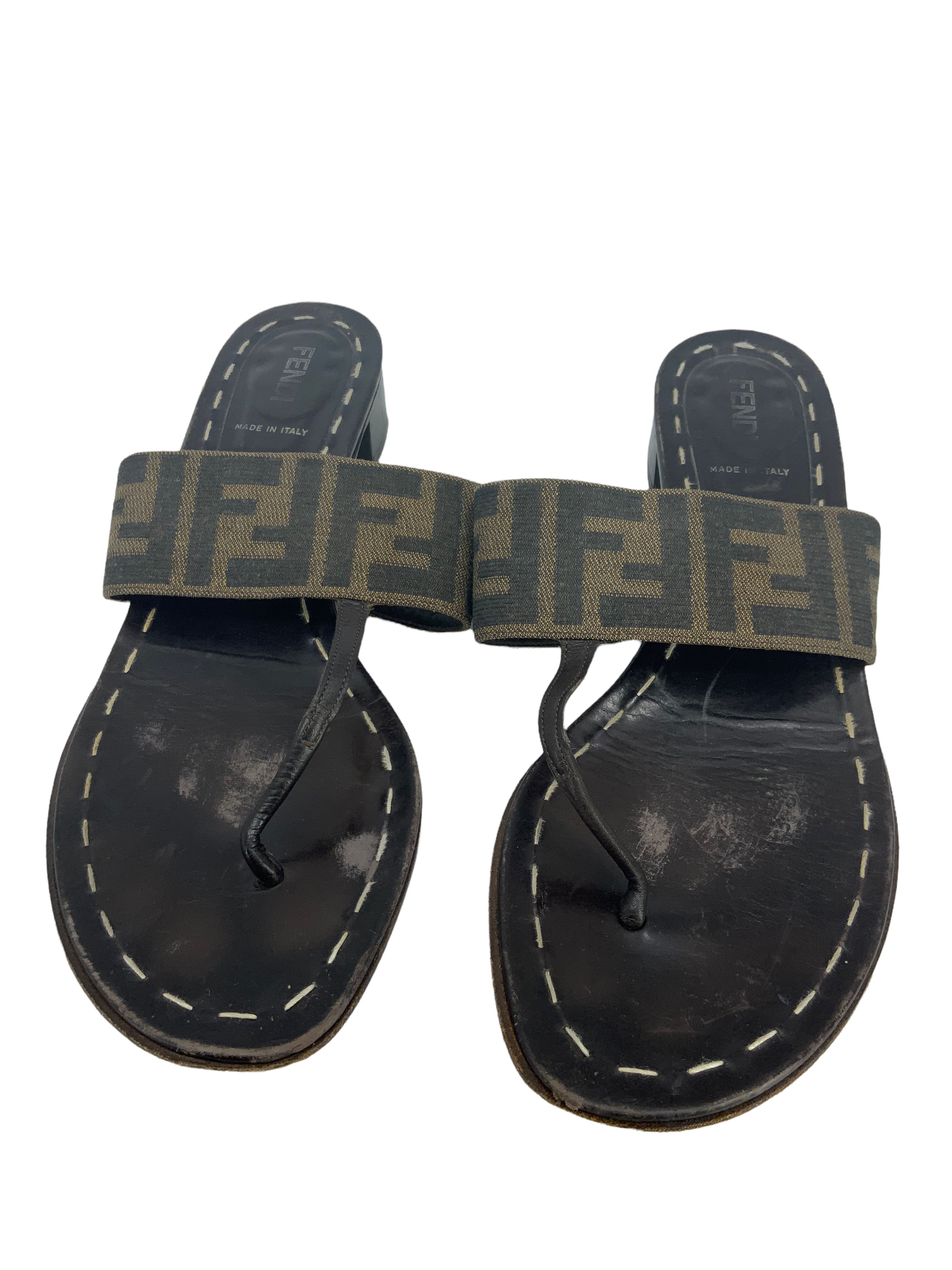 FENDI Zucca Canvas Thong Sandals 9.5