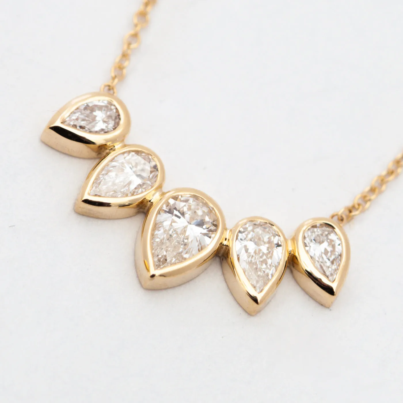 Diamond Fan Necklace with Five Pear-Shaped Diamonds