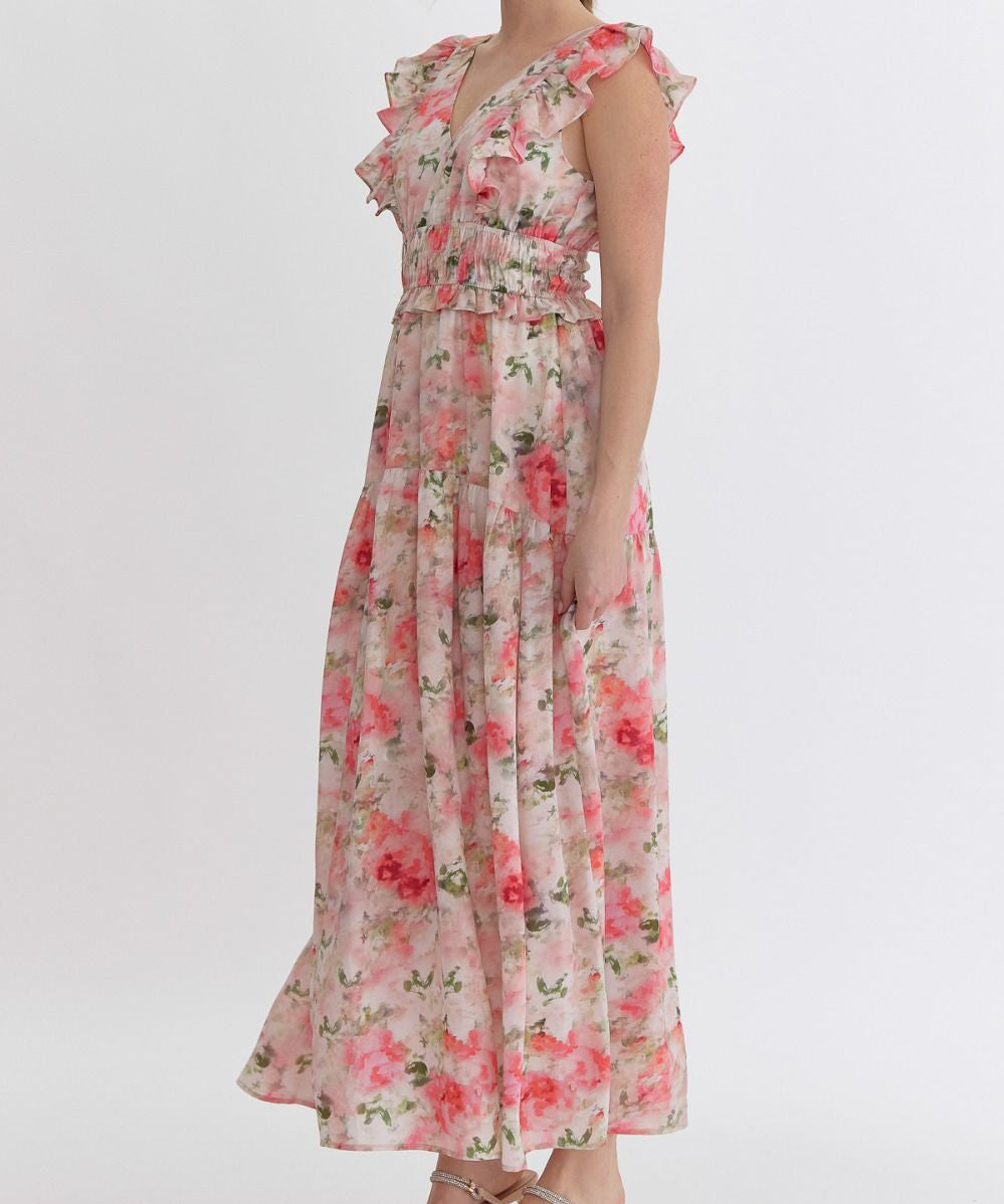 Floral Midi Dress in Blush