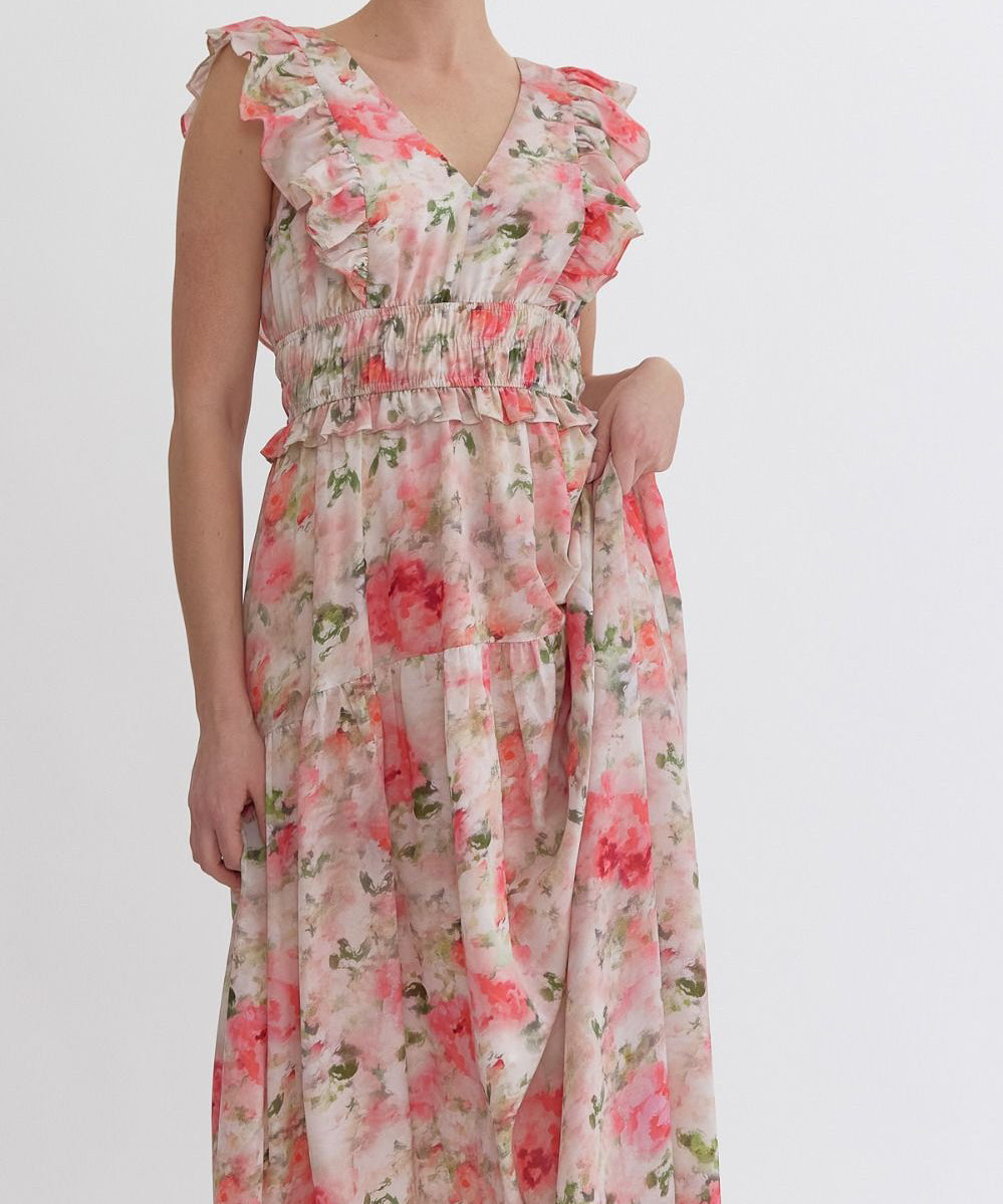 Floral Midi Dress in Blush