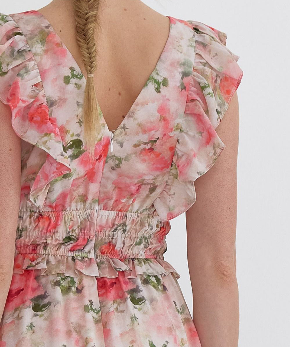 Floral Midi Dress in Blush