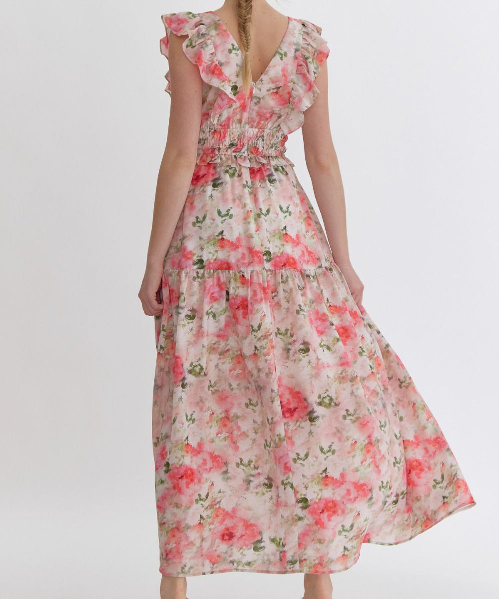 Floral Midi Dress in Blush