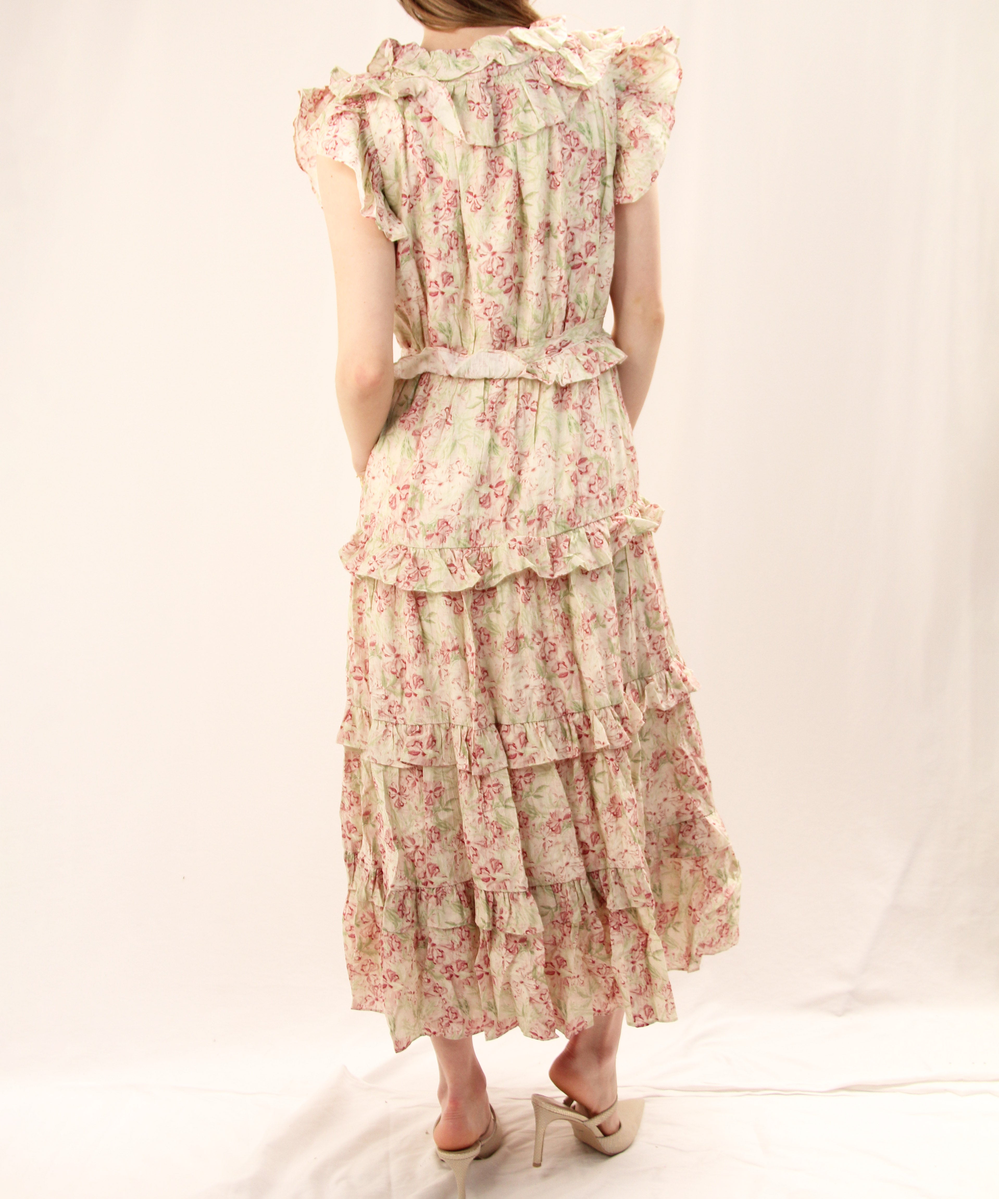 Floral Midi Dress - Ivory/Red Green Floral