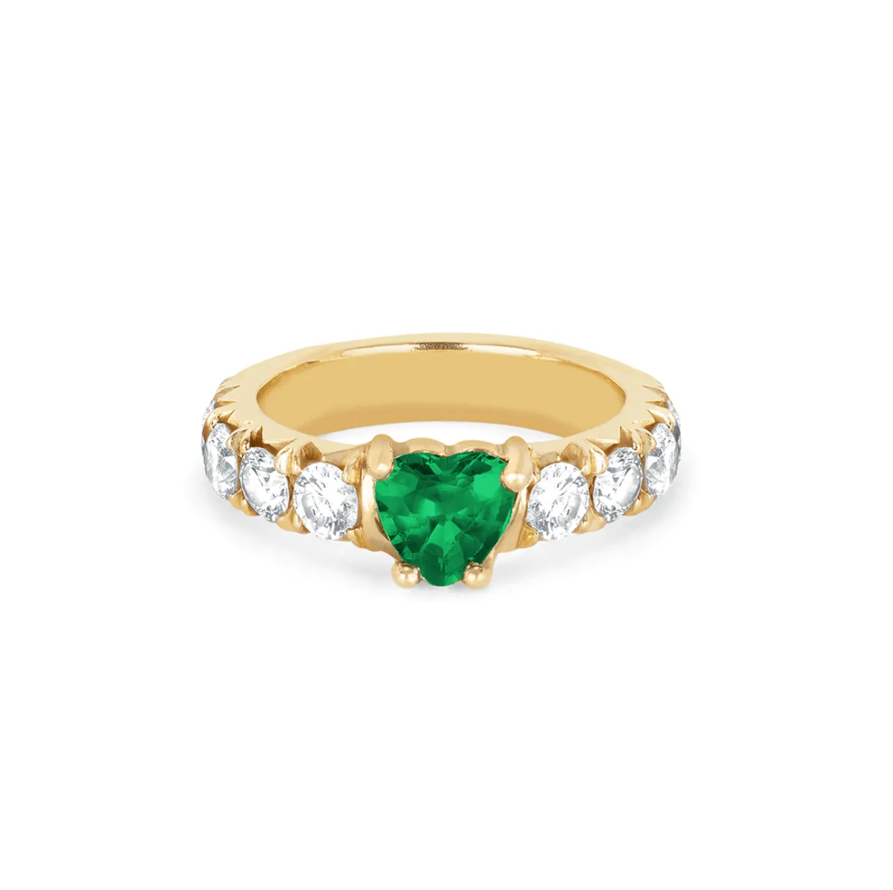 French Pavé Queen Cloud Fit Band with Emerald Heart Center