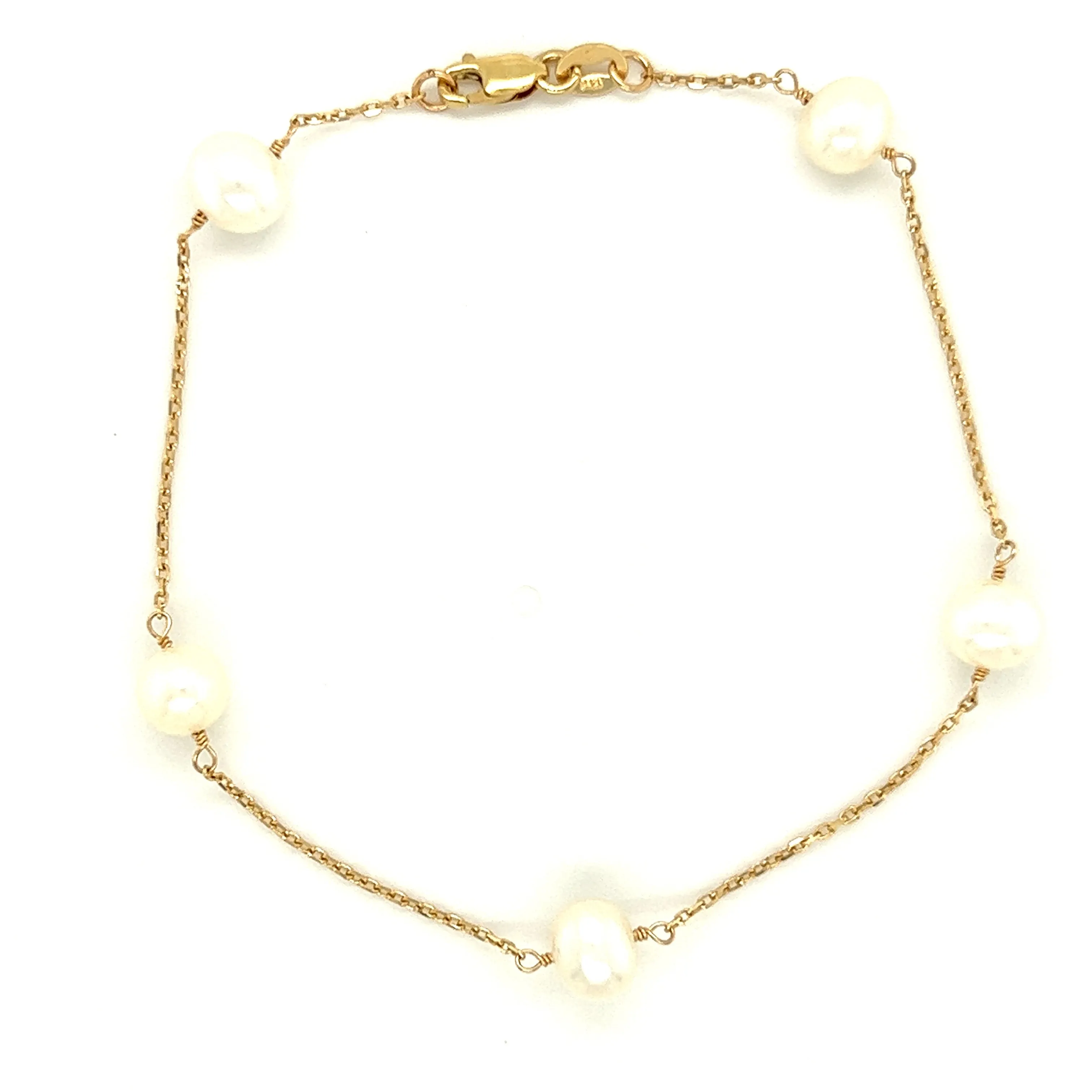 14K Yellow Gold Freshwater Pearl Station Bracelet with Five Pearls