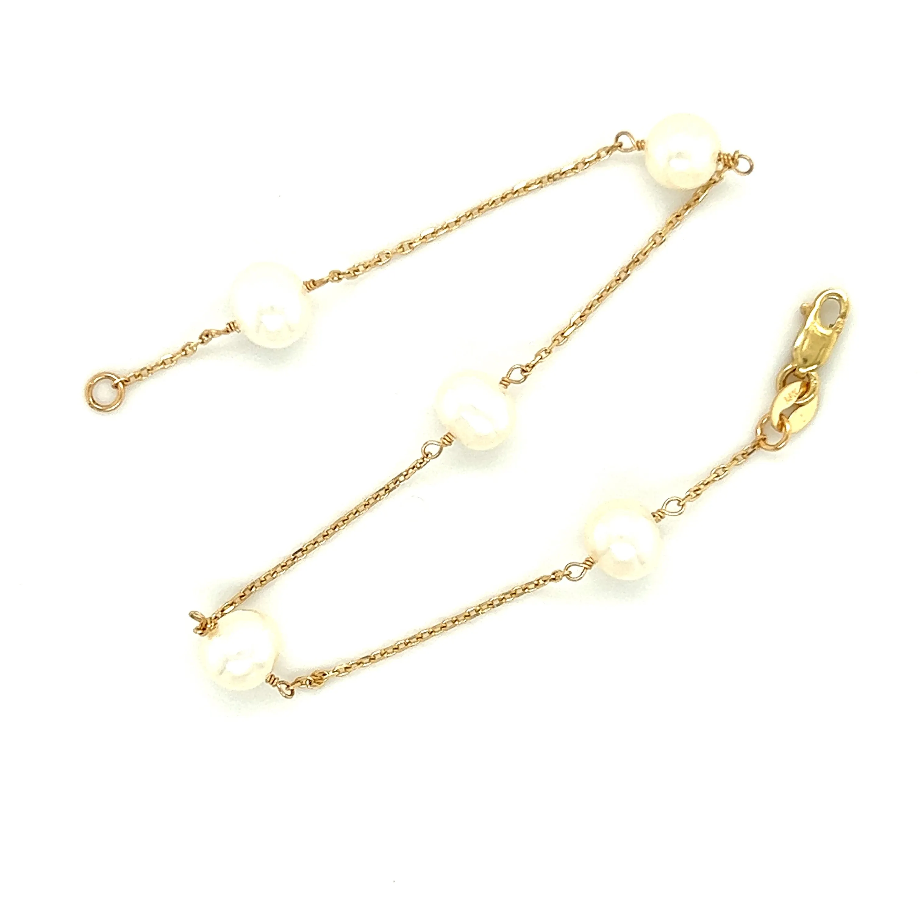 14K Yellow Gold Freshwater Pearl Station Bracelet with Five Pearls