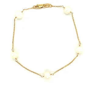 14K Yellow Gold Freshwater Pearl Station Bracelet with Five Pearls