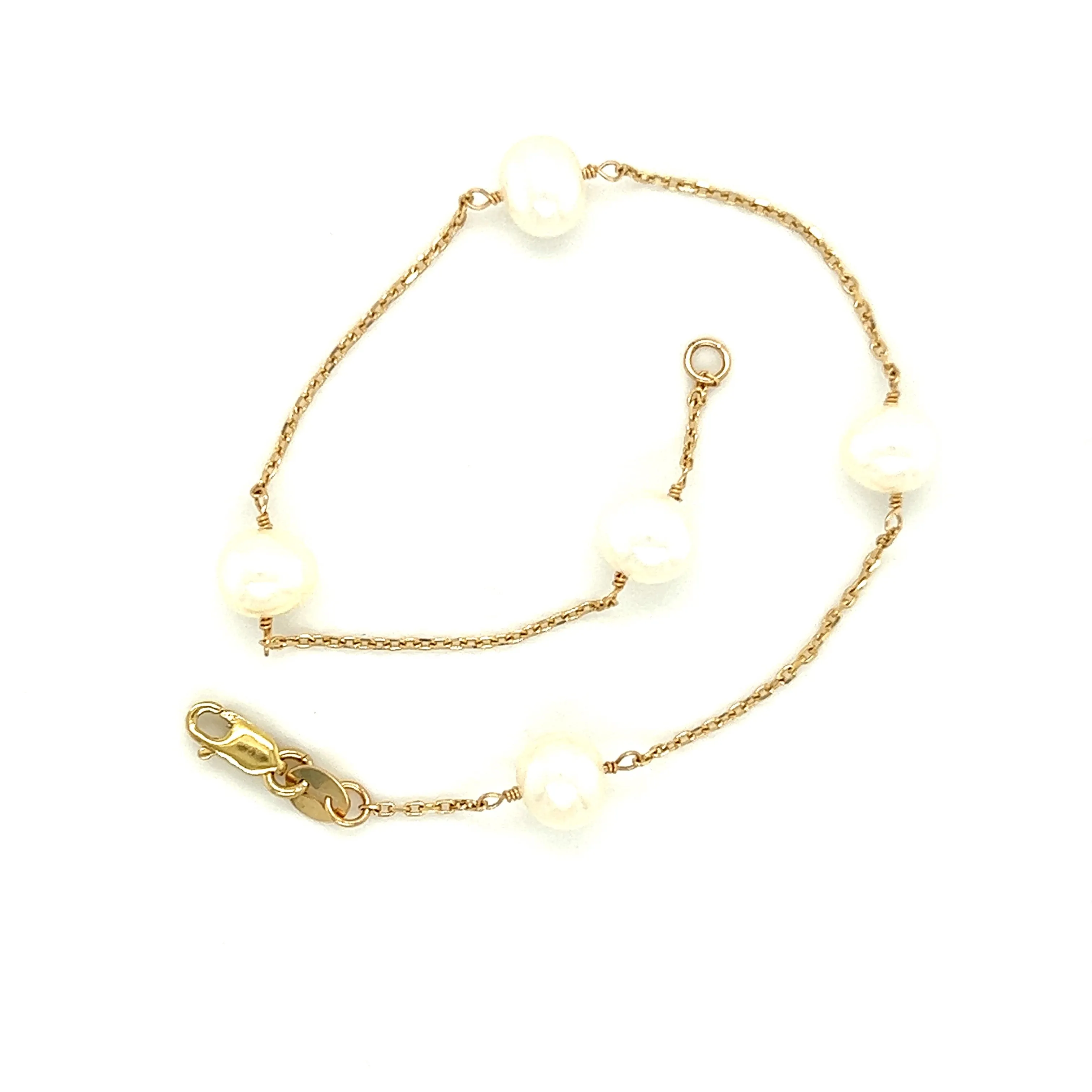 14K Yellow Gold Freshwater Pearl Station Bracelet with Five Pearls