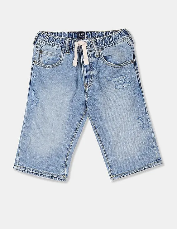 GAP Boys Blue Drawstring Elasticized Waist Light Wash Shorts - Stylish Boys' Shorts Online