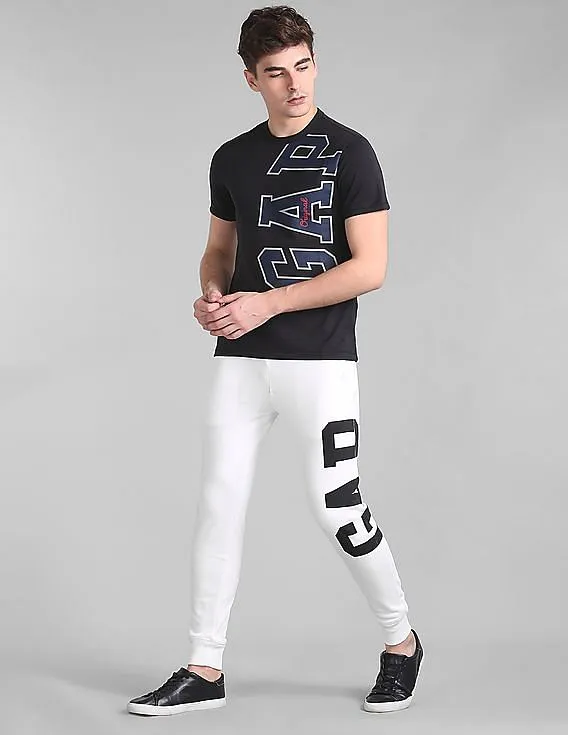 GAP Men White Drawstring Waist Printed Joggers - Exclusive Men's Joggers Collection