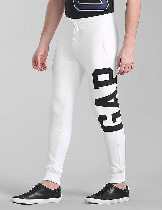 GAP Men White Drawstring Waist Printed Joggers - Exclusive Men's Joggers Collection