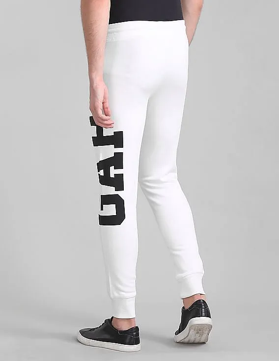 GAP Men White Drawstring Waist Printed Joggers - Exclusive Men's Joggers Collection