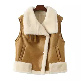 Genuine Sheepskin Leather Vest Fur Gilets Winter Autumn Waistcoat MH3638L