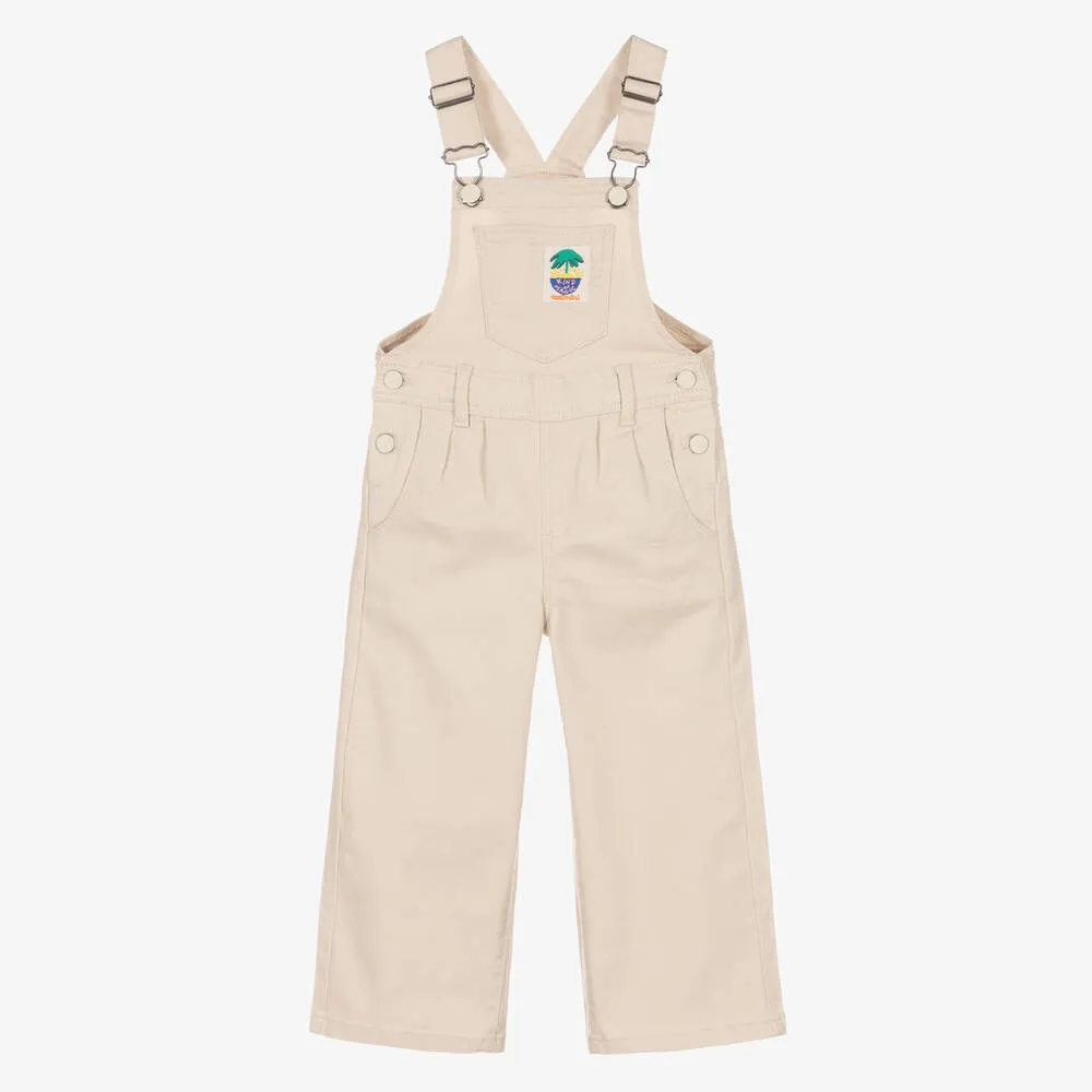 Girls Beige Cotton Twill Overalls