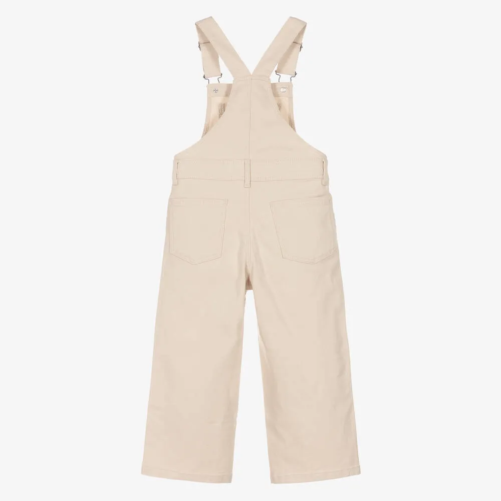 Girls Beige Cotton Twill Overalls