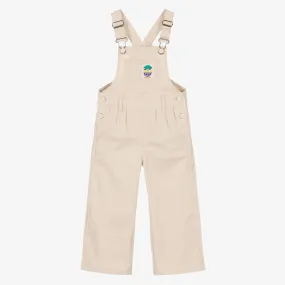 Girls Beige Cotton Twill Overalls