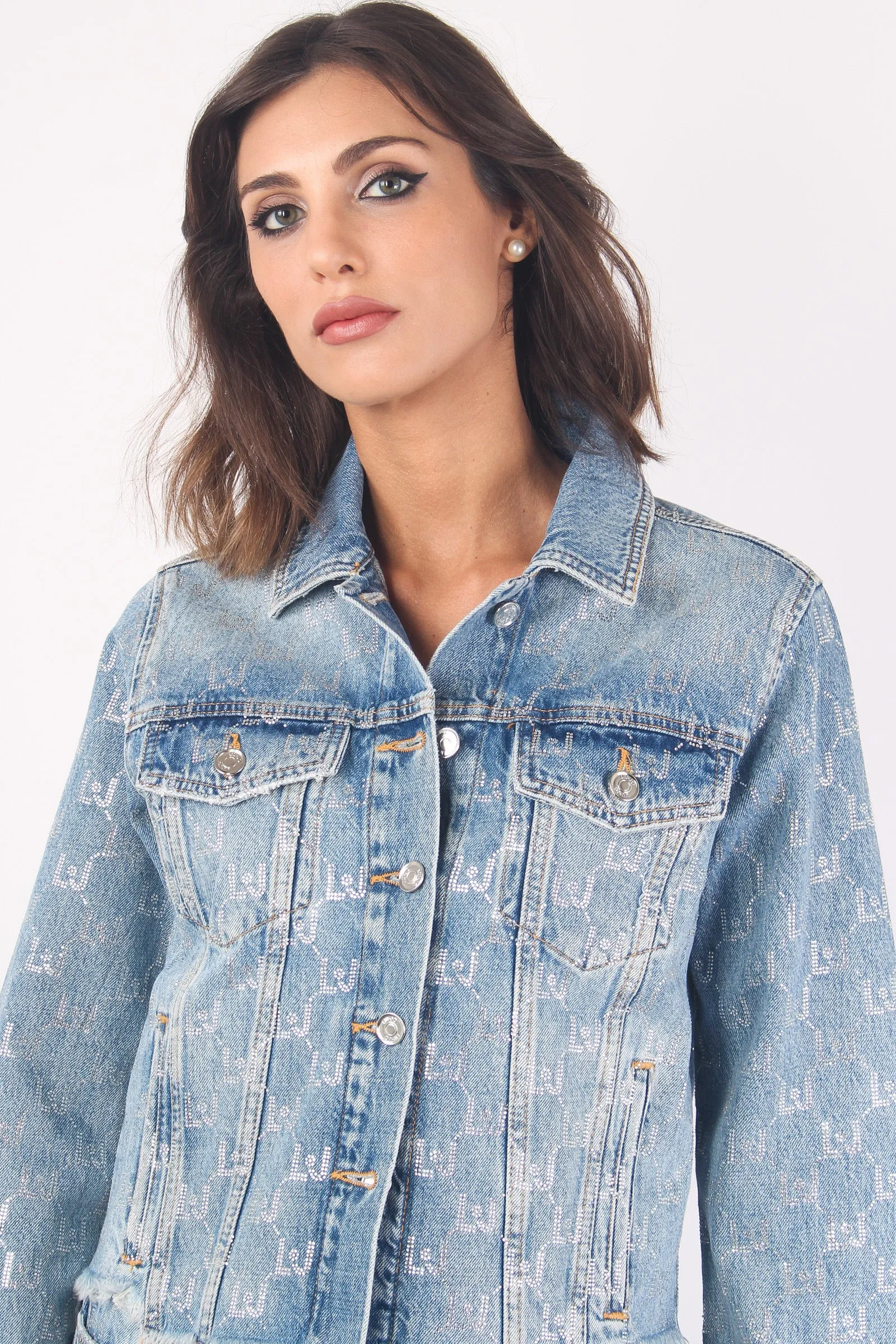 Denim Blue Multi Logo Oversized Jacket