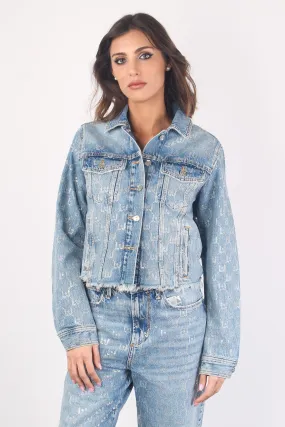 Denim Blue Multi Logo Oversized Jacket