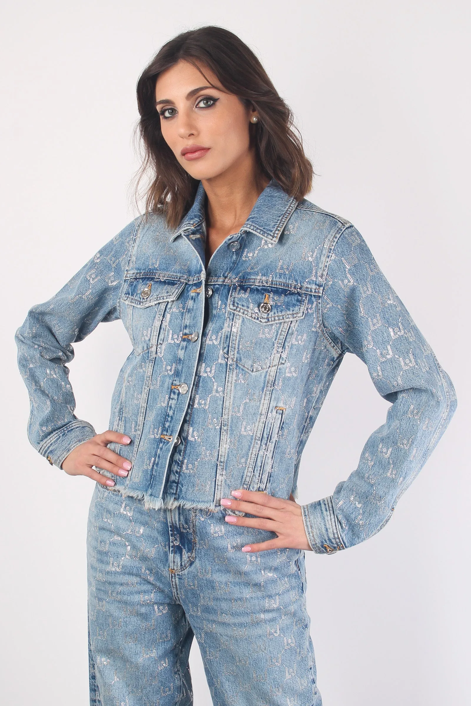 Denim Blue Multi Logo Oversized Jacket