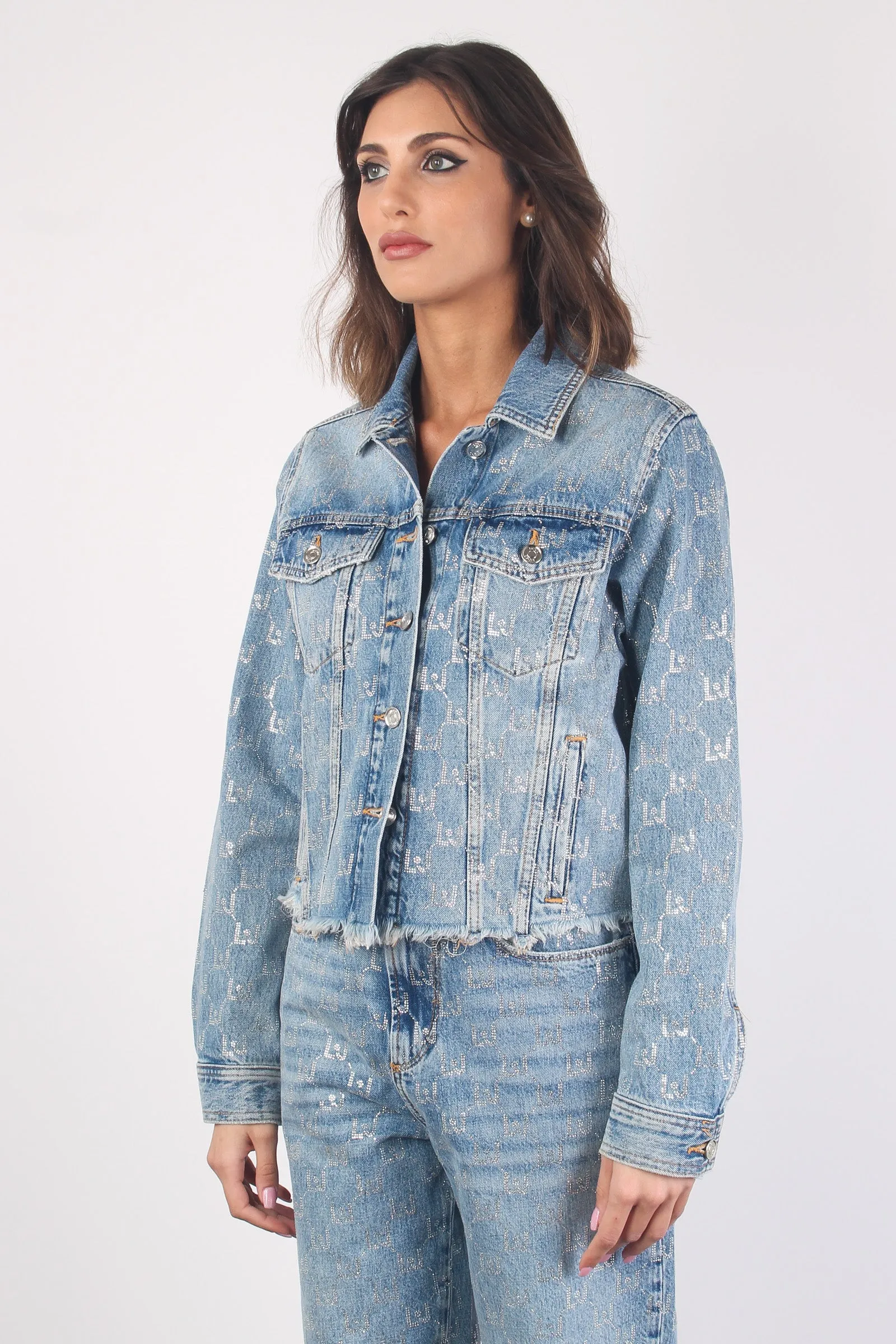 Denim Blue Multi Logo Oversized Jacket