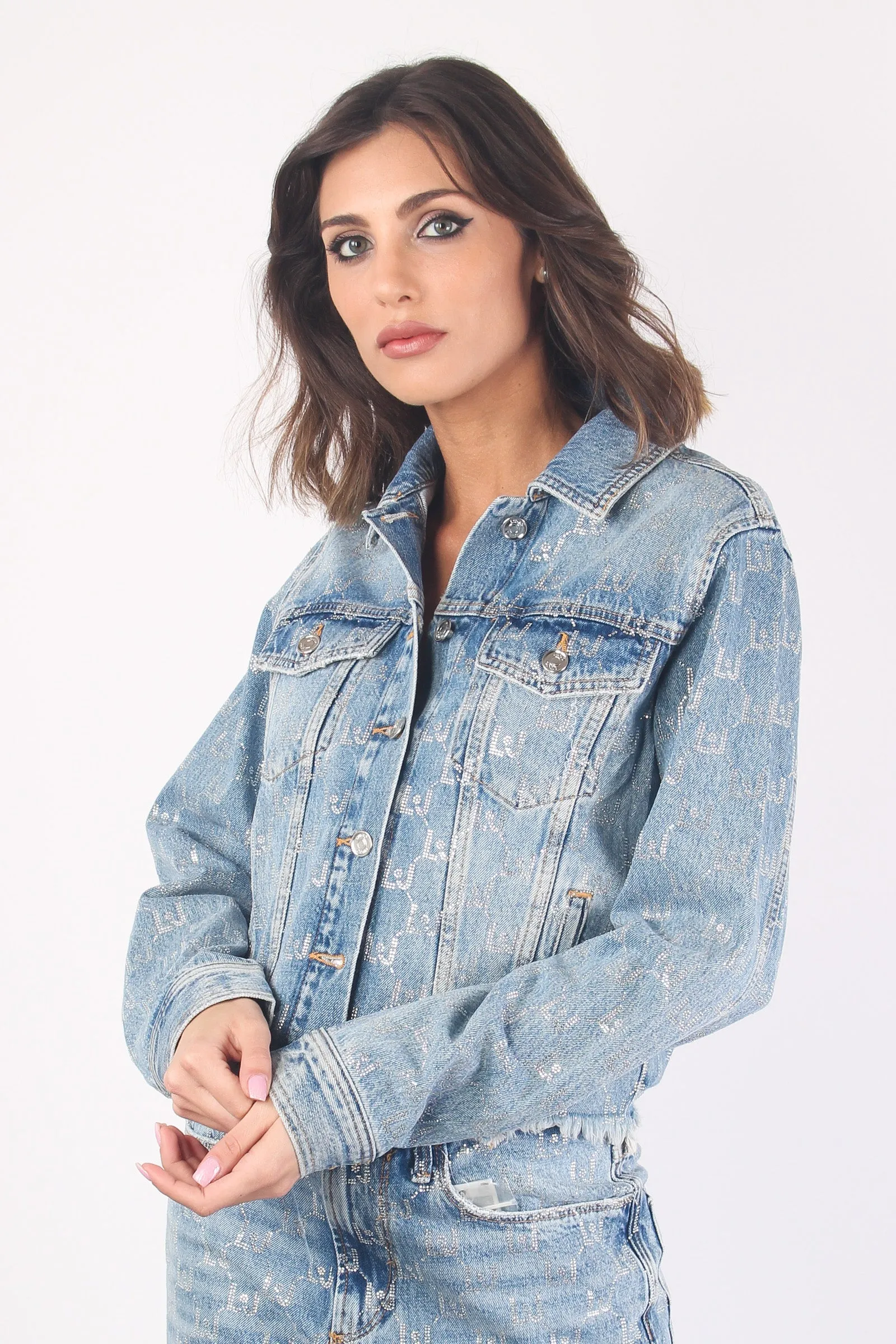 Denim Blue Multi Logo Oversized Jacket