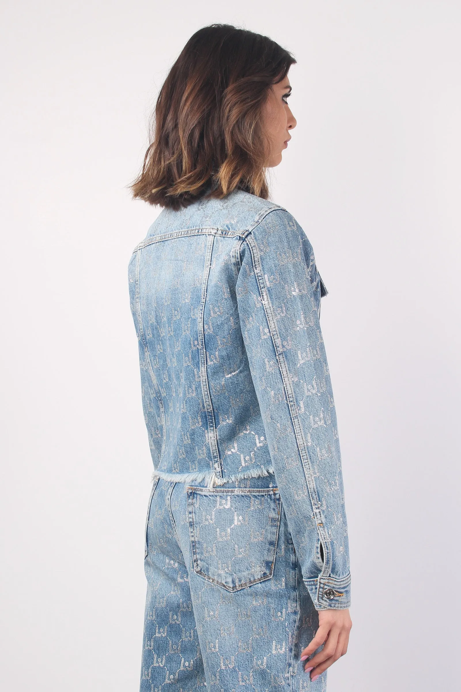 Denim Blue Multi Logo Oversized Jacket