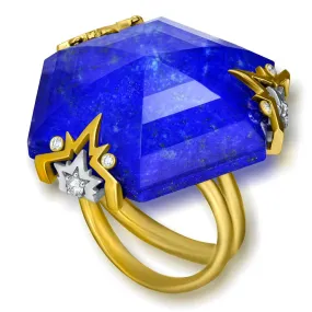 Gold Denim Ring with Lapis Lazuli Diamonds