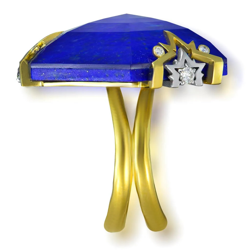 Gold Denim Ring with Lapis Lazuli Diamonds