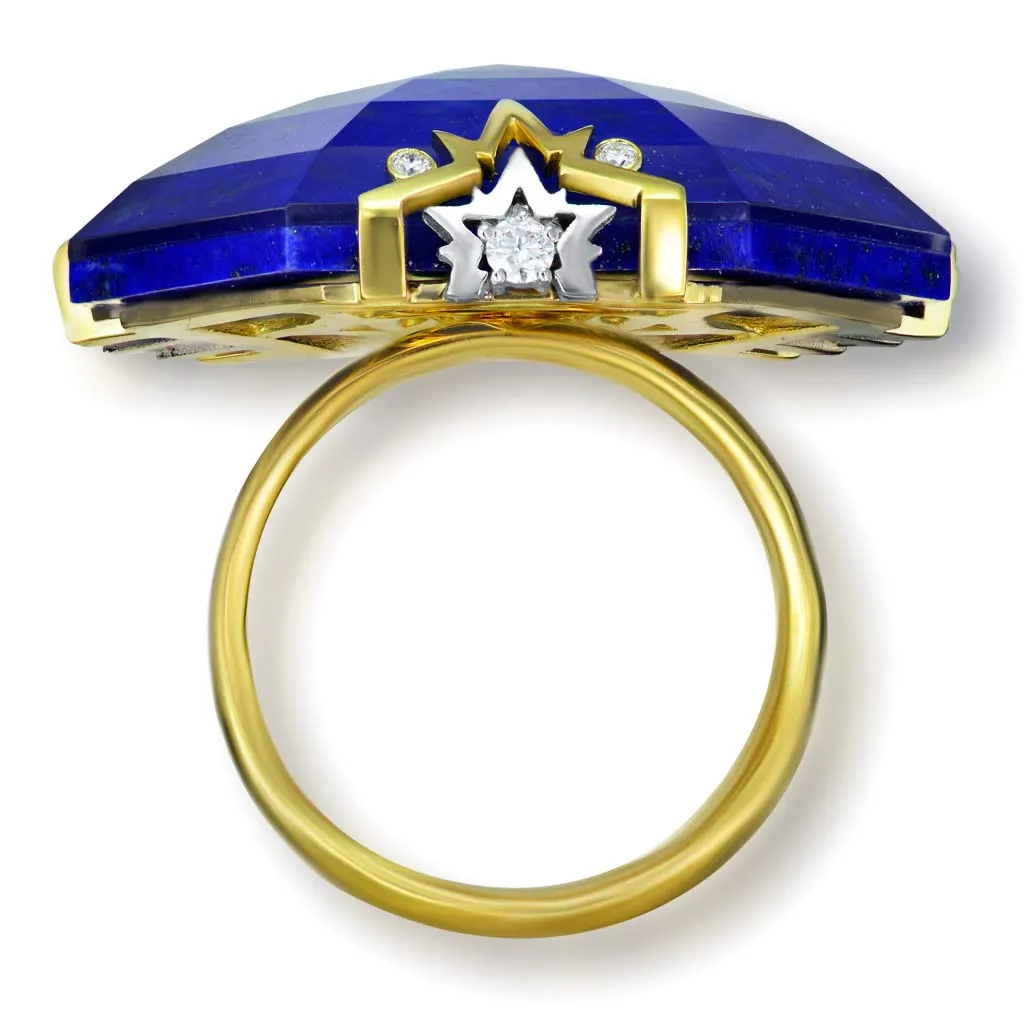 Gold Denim Ring with Lapis Lazuli Diamonds