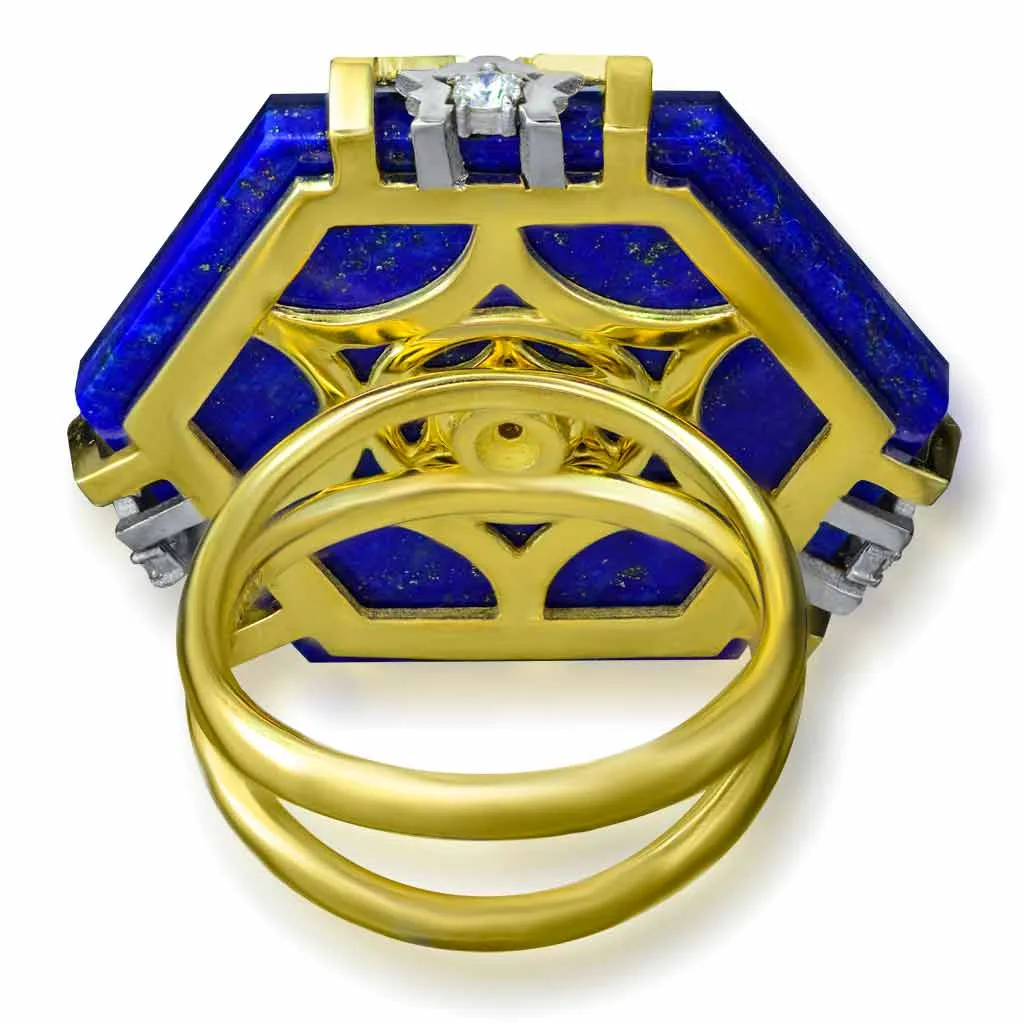 Gold Denim Ring with Lapis Lazuli Diamonds