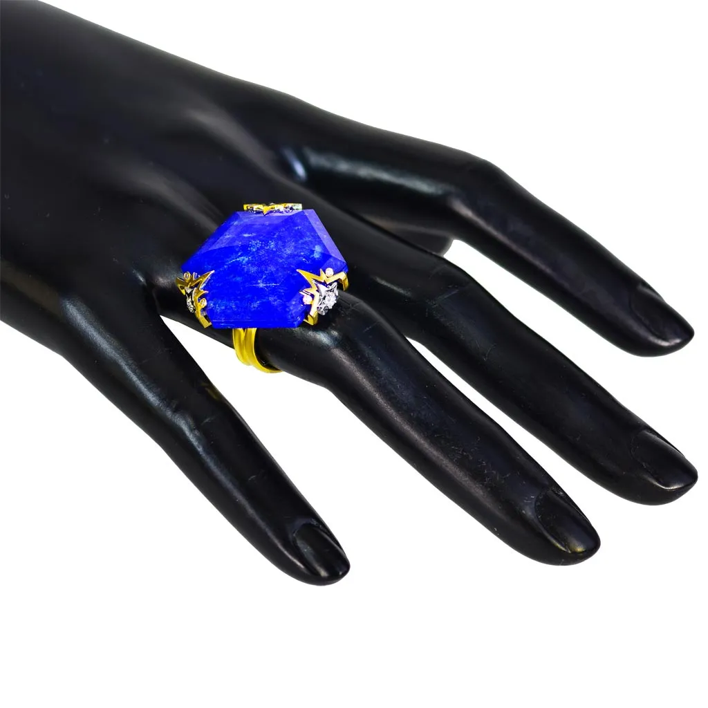 Gold Denim Ring with Lapis Lazuli Diamonds